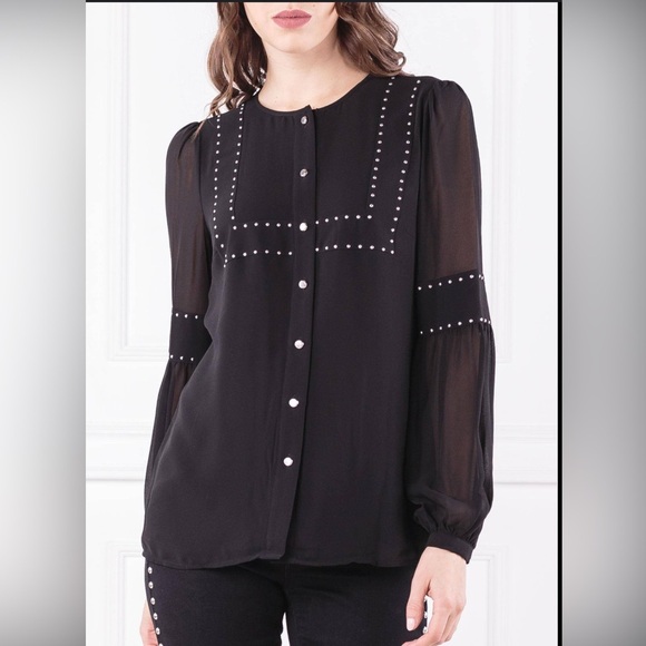 Michael Kors Black HT Button Thru Long Sleeve Blouse - Picture 2 of 9